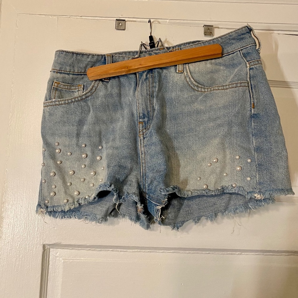 Zara Denim Shorts with Pearl details